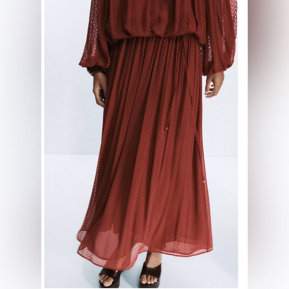 Zara Belted Pleated Midi skirt
